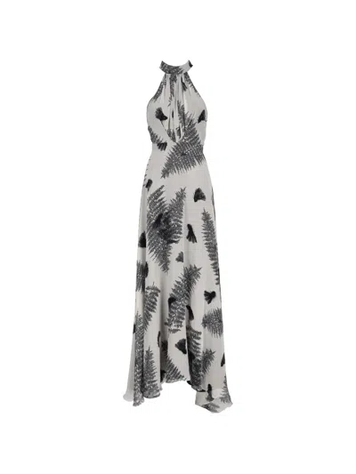 Pre-owned Vintage Leaf-print Halterneck Maxi Dress In Grey