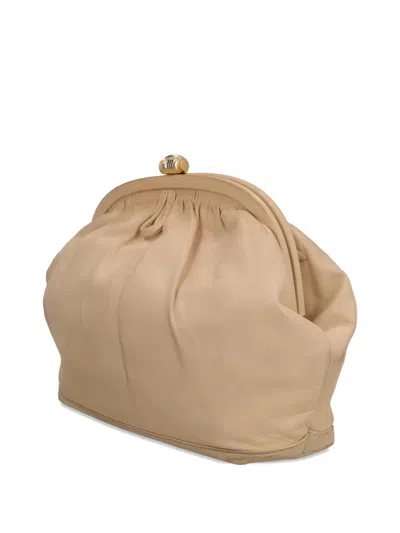 Pre-owned Vintage Leather Clutch Bag In Neutral