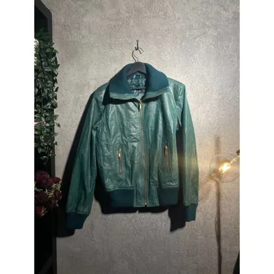 Pre-owned Vintage Leather Jacket Size M Emerald Green Ford Slimane 90s