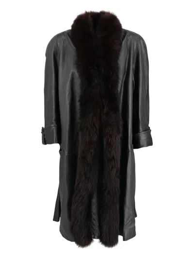 Pre-owned Vintage Leather Trench Coat In Black