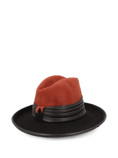 Pre-owned Vintage Leather-trim Fedora Hat In Black
