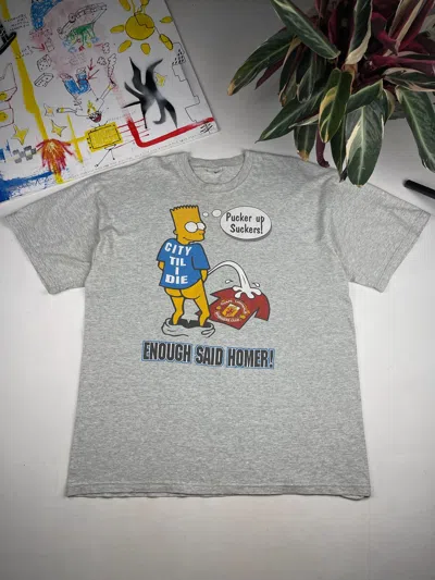 Pre-owned Vintage Manchester City United Tshirt Bart Simpsons Beckham In Gray