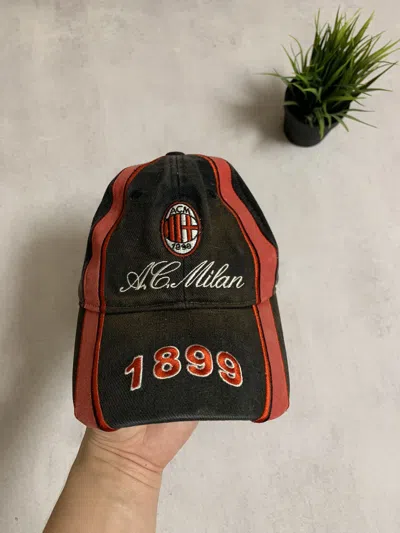 Pre-owned Vintage Milan Cap Faded Distressed Big Logo Football Y2k 90's In Black
