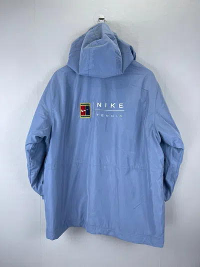 Pre-owned Vintage Nike Tennis Courts Embroidery Logo Long Jacket Hood In Blue