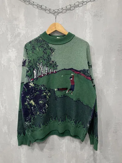 Pre-owned Vintage Overprinted Sweater Knit Baggy Grand Slam 90's In Green