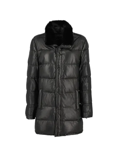 Pre-owned Vintage Padded Fur Coat In Black