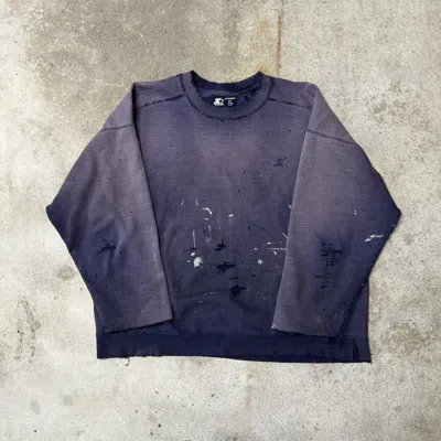 Pre-owned Vintage Perfectly Thrashed Paint Faded Crewneck Sweatshirt In Blue