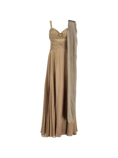 Pre-owned Vintage Pleated Draped Dress In Gold