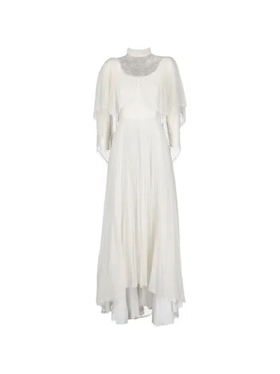 Pre-owned Vintage Point D'esprit Cape-detail Dress In White