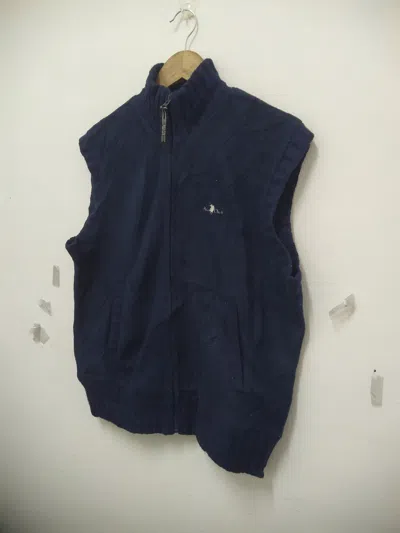 Pre-owned Vintage Polo Club Embroidered Logo Fleece Vest Knit Trim In Blue