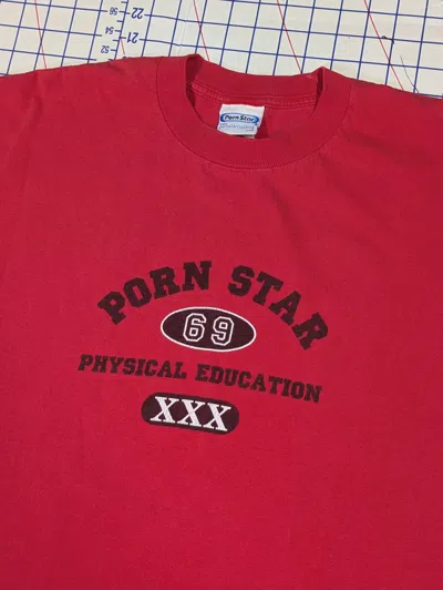 Pre-owned Vintage Porn Star Physical Education Pe Shirt  90's Skater In Red