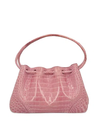 Pre-owned Vintage  Crocodile-embossed Leather Bucket Bag In Pink