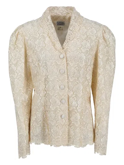 Pre-owned Vintage  Floral-lace Jacket In Neutral