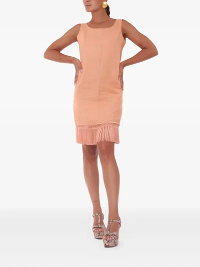 Pre-owned Vintage  Linen Midi Dress In Orange