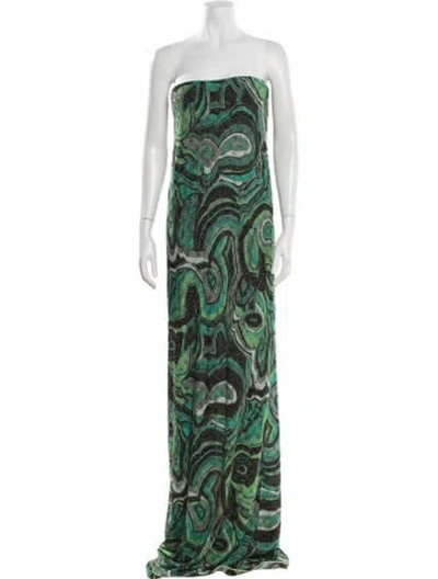 Pre-owned Vintage Printed Long Dress In Green