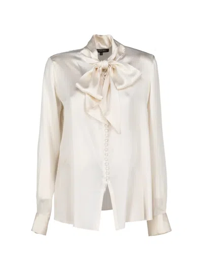 Pre-owned Vintage Pussy-bow Button-up Shirt In Neutrals