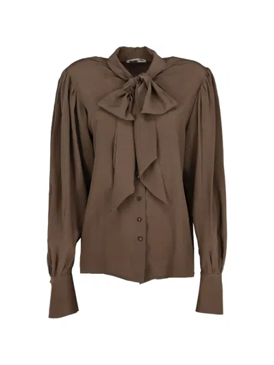 Pre-owned Vintage Pussy-bow Long-sleeve Shirt In Brown