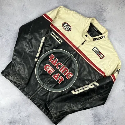 Pre-owned Vintage Racing Gear Y2k Leather Racing Jacket 90's In Black