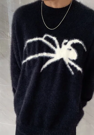 Pre-owned Vintage Retro Punk Super Soft Spider Premium Mohair Sweater Jumper In Black