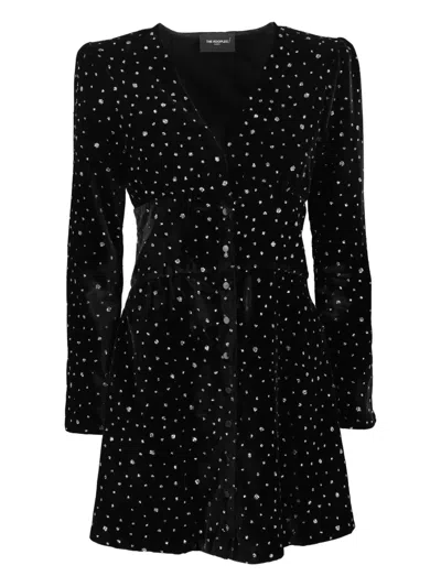 Vintage Rhinestone-embellished Velvet Dress In Black