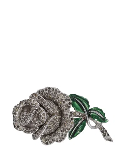 Pre-owned Vintage Rose Crystal-embellished Brooch In Silver