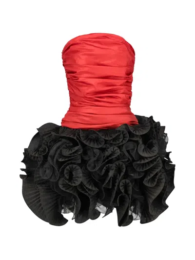 Pre-owned Vintage Ruched Ruffled Mini Dress In Black
