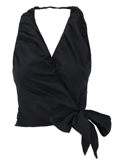 Pre-owned Vintage Ruched Wrap Top In Black