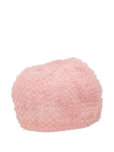 Pre-owned Vintage Ruffled Mesh Hat In Pink