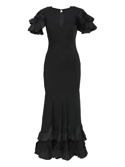 Pre-owned Vintage Ruffled-sleeves Maxi Dress