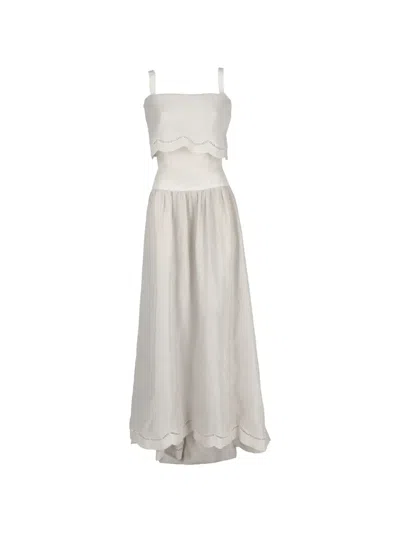 Pre-owned Vintage Scalloped-edge Open-work Dress In Neutral