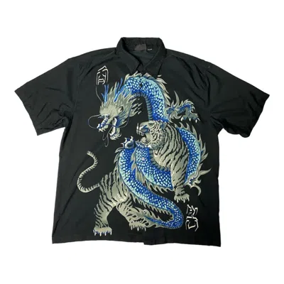 Pre-owned Vintage Shirt Dragon Tiger Japanese Anime Y2k In Black