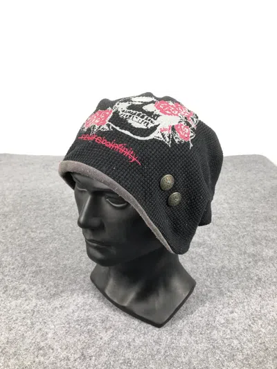 Pre-owned Vintage Skull Beanie / Snow Hat / Snow Cap In Black