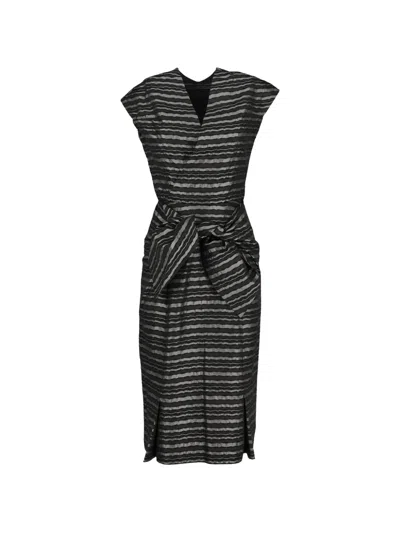 Pre-owned Vintage Sleeveless Striped Dress In Gray