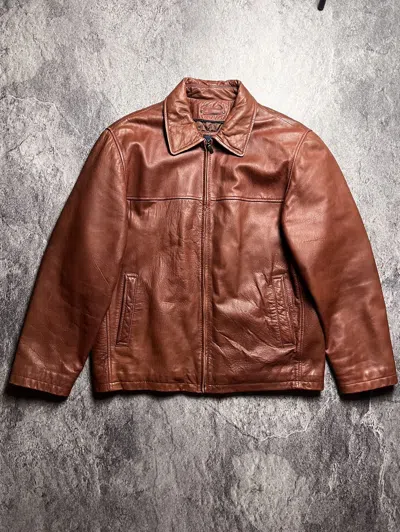 Pre-owned Vintage Soft Leather Jacket Japan Archival Y2k Biker Style In Orange/red