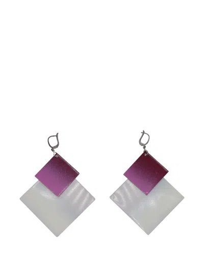 Pre-owned Vintage Square Drop Earrings In White