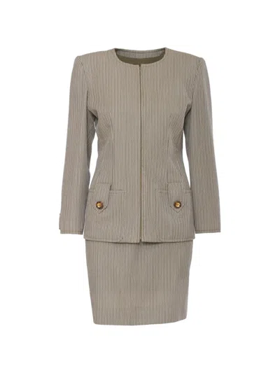 Pre-owned Vintage Striped Button Dress In Neutral