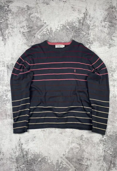 Pre-owned Vintage Striped Yves Saint Laurent Grey Sweater