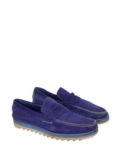 Pre-owned Vintage Suede Flat Loafers In Blue