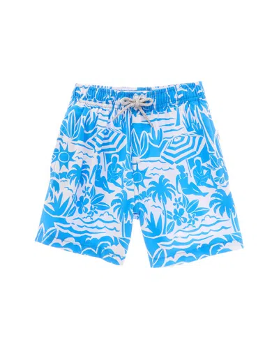 Vintage Summer Kids' 4 Way Stretch Volley Swim Short In Blue