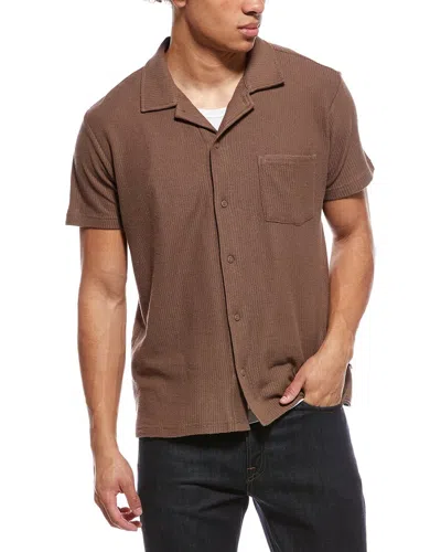 Vintage Summer Beach Pique Button-down Shirt In Brown