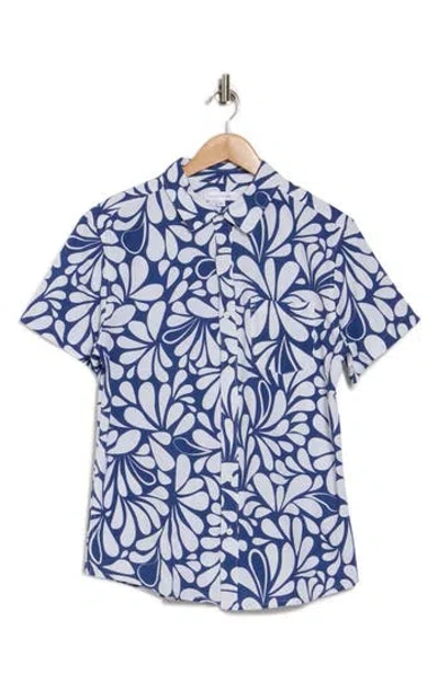 Vintage Summer Cotton Gauze Short Sleeve Button-up Shirt In Blue