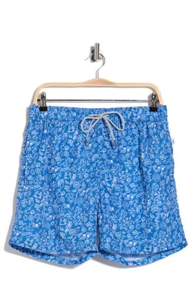 Vintage Summer Ditzy Crabs Swim Trunks In Blue