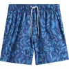 Vintage Summer Floral & Turtle Print Water Repellent Stretch Volley Swim Trunks In Blue