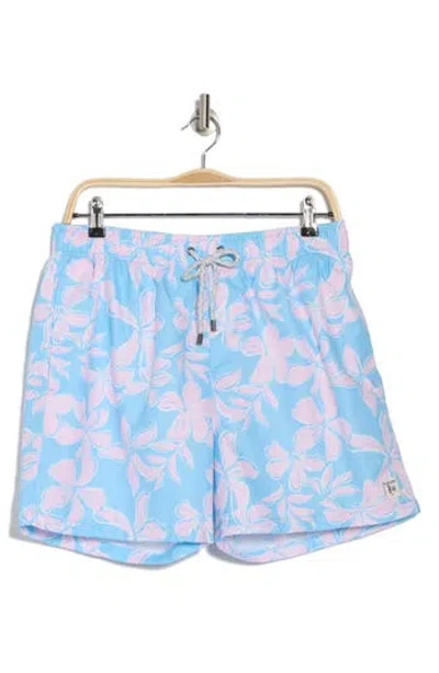 Vintage Summer Floral Print Swim Trunks In Blue