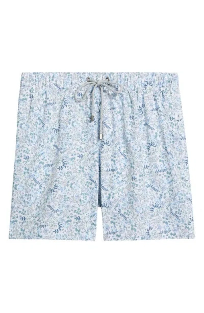 Vintage Summer Floral Stretch Volley Swim Trunks In Blue