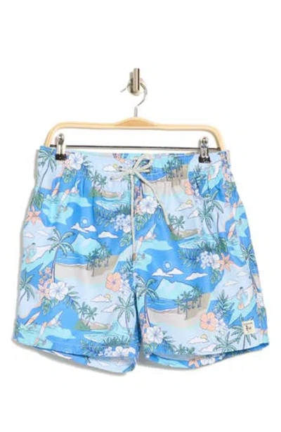 Vintage Summer Island Surfer Swim Shorts In Blue