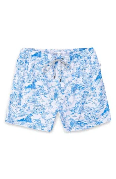 Vintage Summer Kids' 4-way Stretch Volley Swim Shorts In Blue