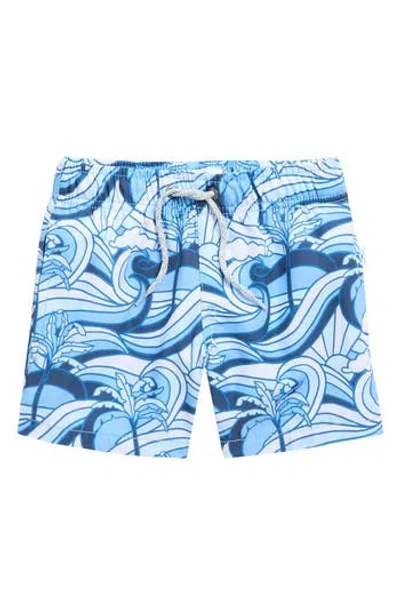 Vintage Summer Kids' 4-way Stretch Volley Swim Trunks In Blue