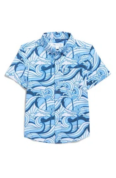 Vintage Summer Kids' 4-way Stretch Short Sleeve Button-down Shirt In Blue