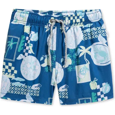 Vintage Summer Kids' 4-way Stretch Volley Swim Shorts In Blue